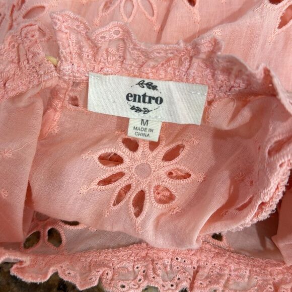 Entro Cotton Eyelet Embroidered Short Sleeve Top Blouse In Peach Size M - Picture 6 of 10